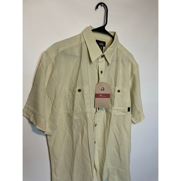 LL Bean Shirt Mens Medium Yellow Button Up Outdoor Hiking Nylon Short Sleeve NWT - Picture 2 of 10